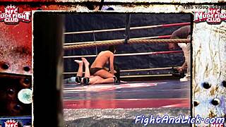 European babes wrestle intensely in a boxing ring, licking and fingering big tits