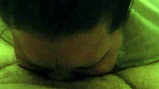 My wife sucking and gagging on my dick with big tits