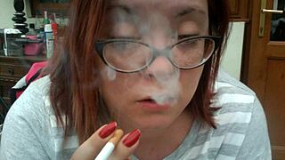 BBW Tina Snua Smokes First Cigarette Of The Morning, Coughing Fetish With Glasses