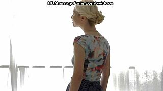 hot blonde gives kick-ass massage with blowjob