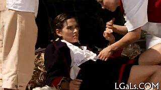 In this scene, cute cuties engage in licking each other passionately