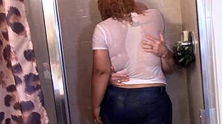 Big Latina booty grinding on white dick in steamy shower