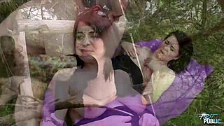 This big-ass chubby babe rocks a huge cock outdoors like a pro.