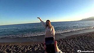 Her shaved wet pussy felt fucking amazing on the beach, i couldn't believe it