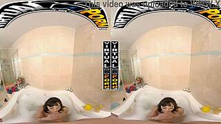 Busty Sasha Pearl relaxes in the bath. She rides in POV passionately.