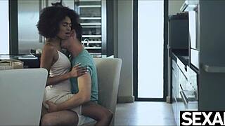 wow, beautiful black brazilian babe rides cock after coffee in kitchen!