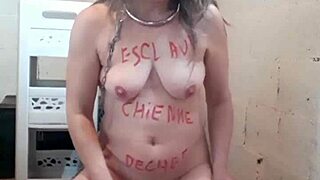 Slave girl trains in the cave with toys