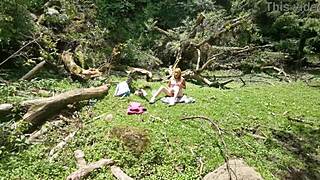 I stumbled upon Hyperversos girl filming in the forest with toys. She let me record her big ass flashing outdoors!