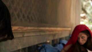 caped lesbian gets her pussy licked while facesitting in bondage