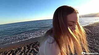 Her shaved wet pussy felt fucking amazing on the beach, i couldn't believe it