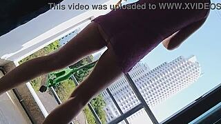 Morning cleaning in transparent dress with close-up panties