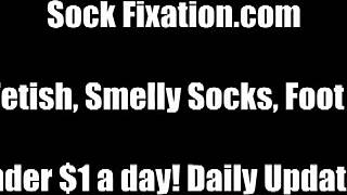This hot milf uses nylon legs and feet to entice the man and ends up giving him a suck and jerk off thing