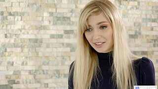 Secretary In Stockings Sucks Boss's Big Tits At Work!