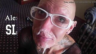 Teen beauty enjoys getting her face nailed while holding her throat and gulping