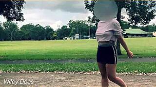 Public Milf Flashes Braless Body, Plays Basketball in Short Skirt No Panties