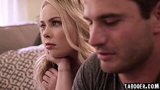 Skyler Storm and Nathan Bronson hook up in front of Haley Spades, licking and kissing passionately in a group scene.