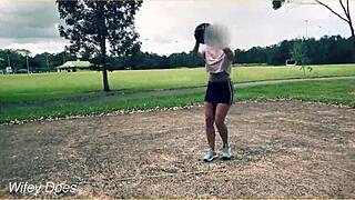 Public Milf Flashes Braless Body, Plays Basketball in Short Skirt No Panties