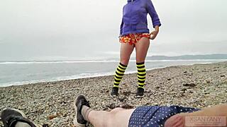 Crazy stranger sucks exhibitionist's dick on sea beach - Xsanyany
