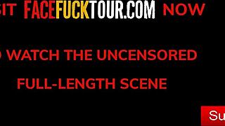 Křivá Latinka s obříma prsama ucpaná masivním kokotem v krku. Bere každý centimetr v drsném hlubokém hrdle.