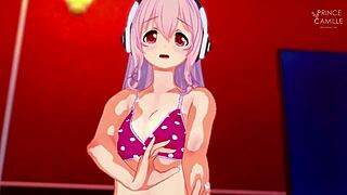Super Sonico experiences excitement while modeling for you