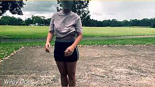 Public Milf Flashes Braless Body, Plays Basketball in Short Skirt No Panties