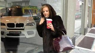 Girl With Huge Tits Performs Blowjob in Bathroom