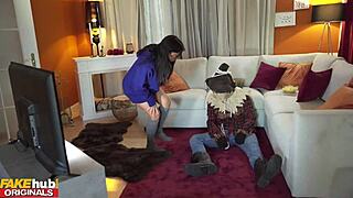 fakehub halloween scarecrow prank turns into hot latina taking it anal from boyfriend