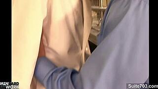 Hottie long-haired gay sucks bald guy's cock in office blowjob.