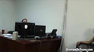 Cock-hungry teen brunette rides grandpa hard in wild cowgirl action