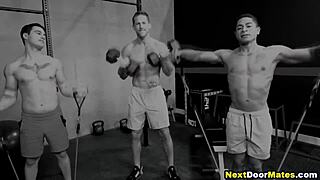 Muscular Jocks Threesome Gay Sex After Gym Workout?