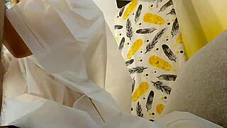 Tattooed girl with tight pussy drips precum during CFNM handjob