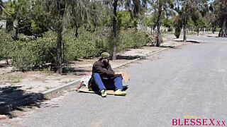 wanna watch young brunette bang a homeless guy outdoors?