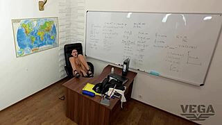 Fucking intense masturbation session with a petite teen in the classroom.