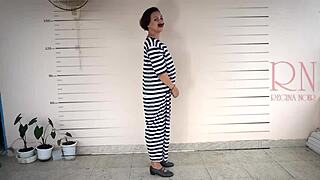 Prison Lady Forced to Strip on Camera in Cosplay Scene