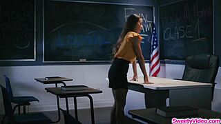 busty teacher facesits her substitute in class