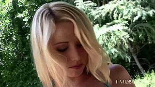 gorgeous young blonde chanel rae dildo fucks her pussy outdoors