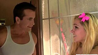 blonde teen babysitter caught by boss and screwed on first shift
