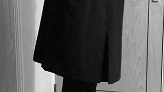 hey, this crossdresser is tying herself up in handcuffs and uniform, so kinky