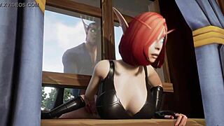 elf thief stuck, getting rough fucked on window 😈