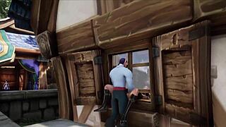 elf thief stuck, getting rough fucked on window 😈