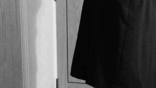 hey, this crossdresser is tying herself up in handcuffs and uniform, so kinky