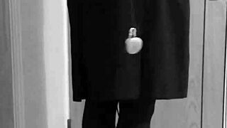 hey, this crossdresser is tying herself up in handcuffs and uniform, so kinky