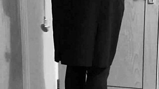 hey, this crossdresser is tying herself up in handcuffs and uniform, so kinky