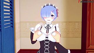 Rem the big boobs maid from Re Zero gives a wild boobjob. Watch full POV on Sheer or Ptrn Fantasyking3!