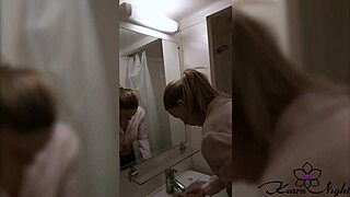 Blonde boldly strokes and fingers her wet pussy in steamy shower amateur clip