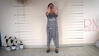 Prison Lady Forced to Strip on Camera in Cosplay Scene