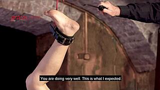 Blonde shy milf tasting the sole in extreme fetish play