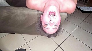 hardcore upside down 69 with foot locking cock gagging and rough face fucking in stockings