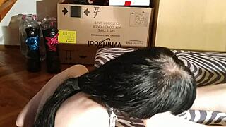 sexy teen goth slave girl licking and sucking her master's feet in bdsm domination pt2 😈