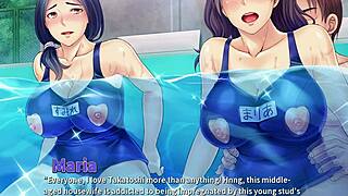 Hentai Neighbors Threesome In Pool! Wives Watch As They Cum Hard!